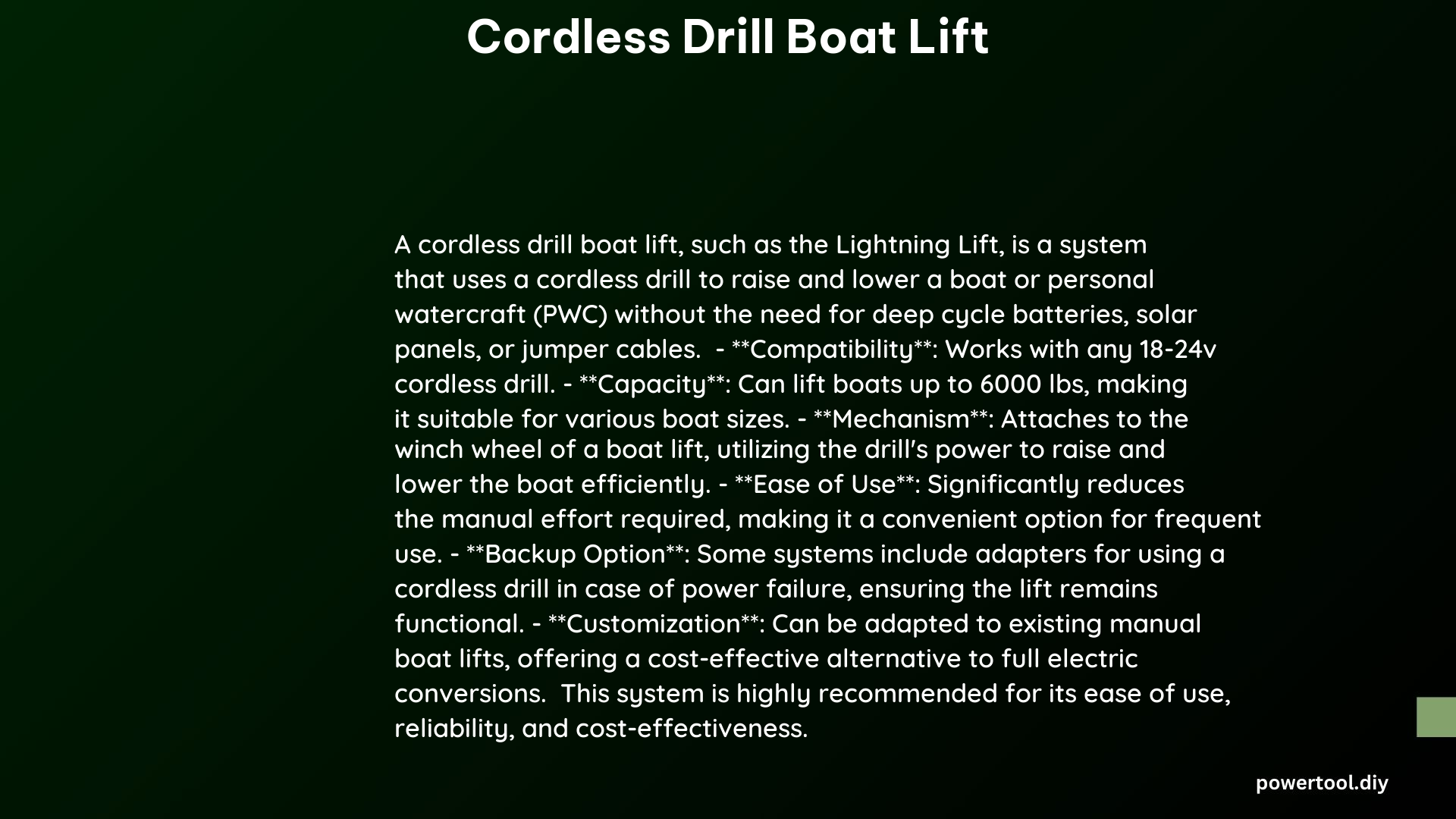 cordless drill boat lift