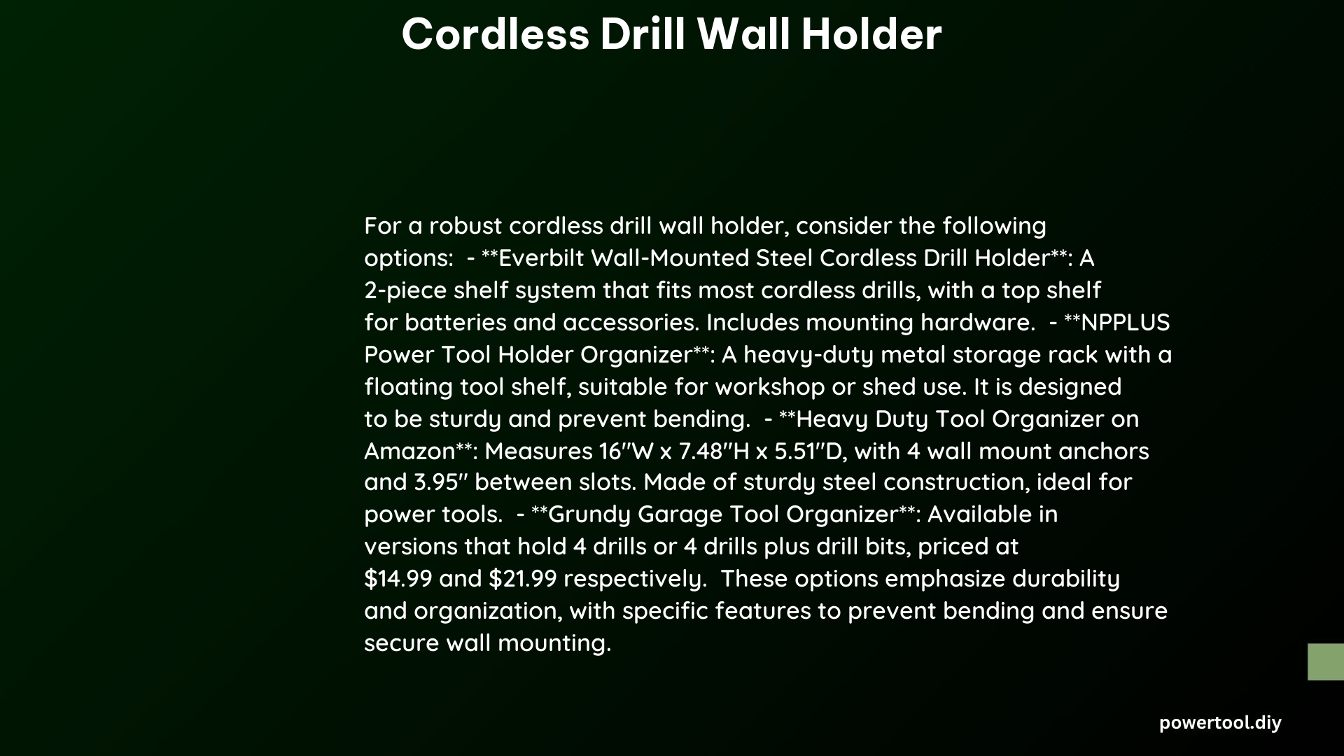 cordless drill wall holder