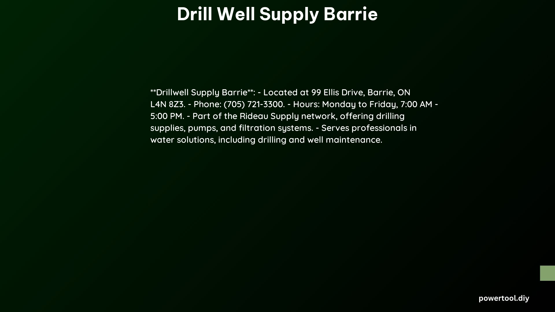 drill well supply barrie