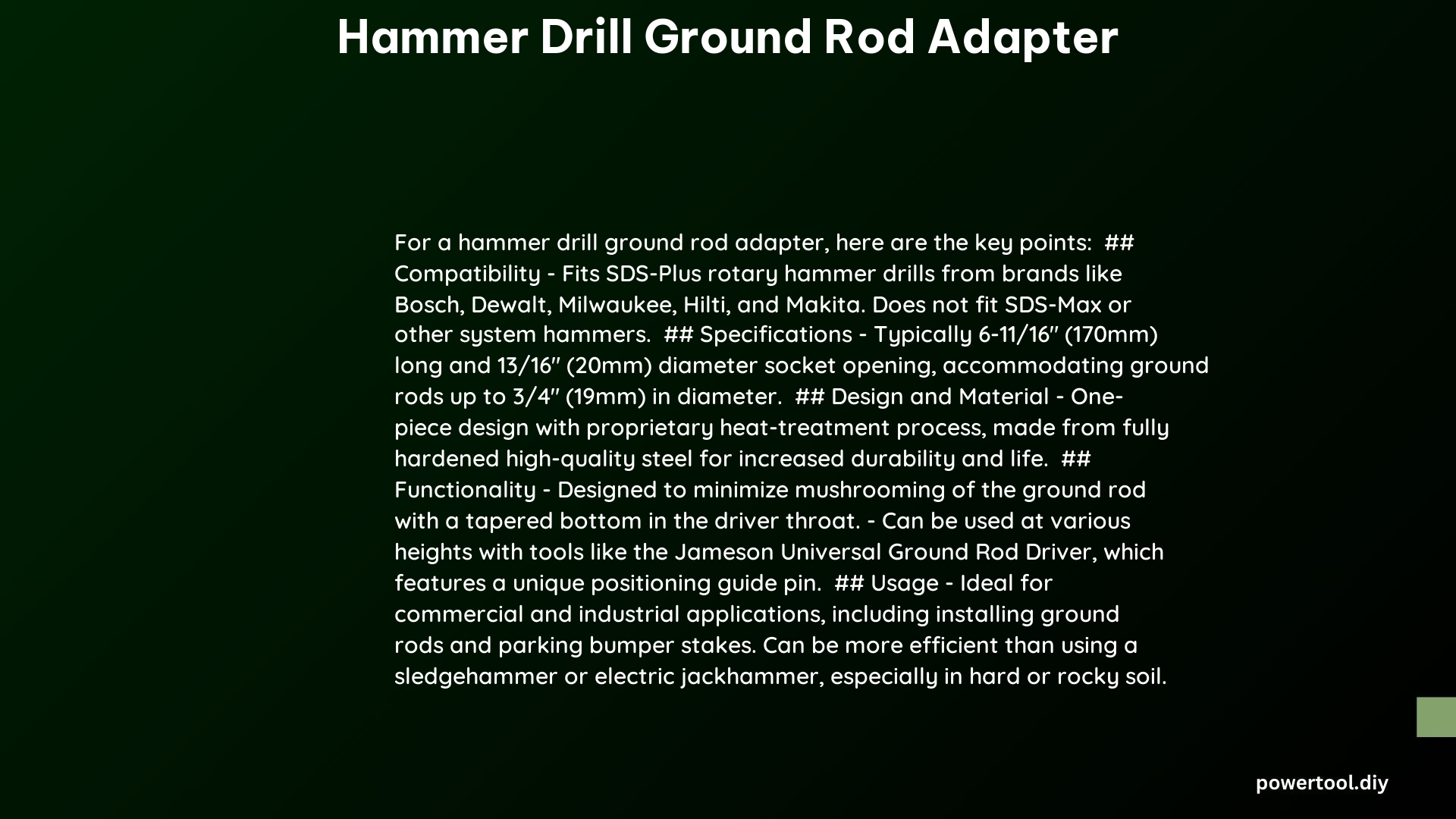 hammer drill ground rod adapter