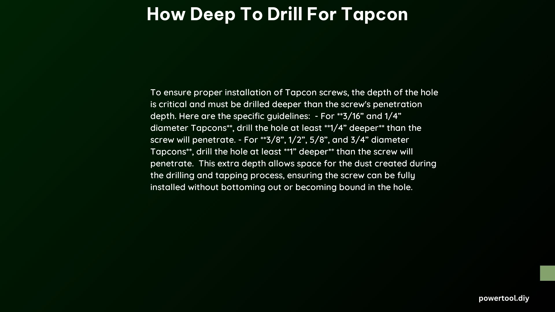 how deep to drill for tapcon