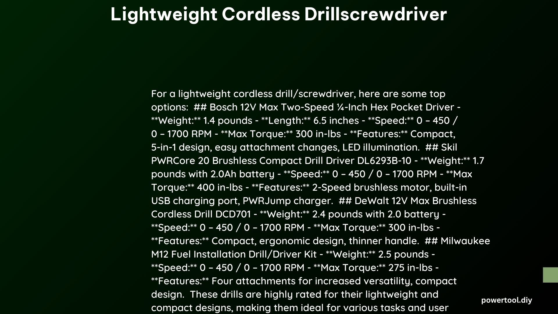 lightweight cordless drillscrewdriver